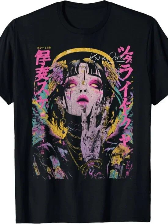 Japanese Streetwear Cyberpunk Angel Y2K Techwear Manga Anime T-Shirt 187 - Picture 1 of 5